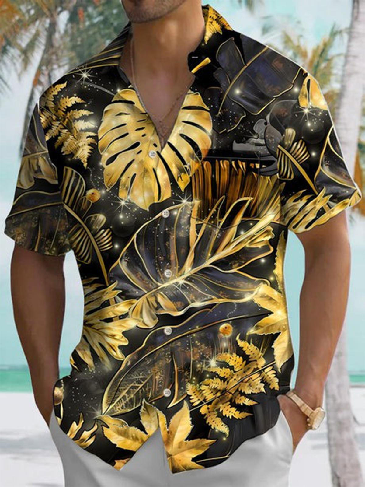 Leaf Print Men's Pocket Short Sleeve Shirts