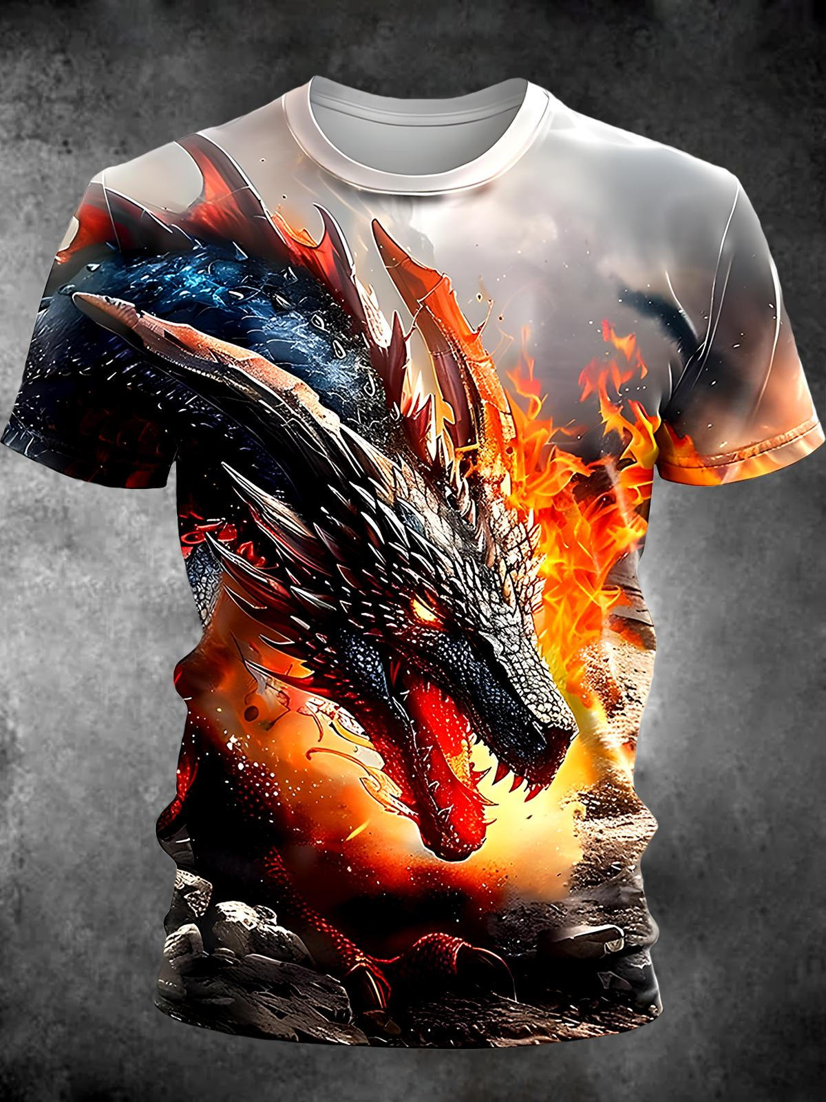 Dragon Round Neck Short Sleeve Men's T-shirt