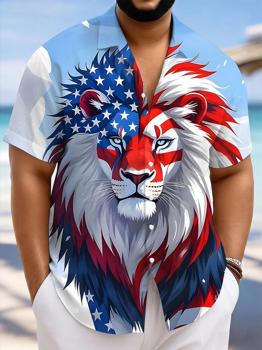 men's American flag print shirt front view Independence Day