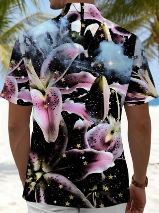 Men's gradient flower print short sleeve shirt back view