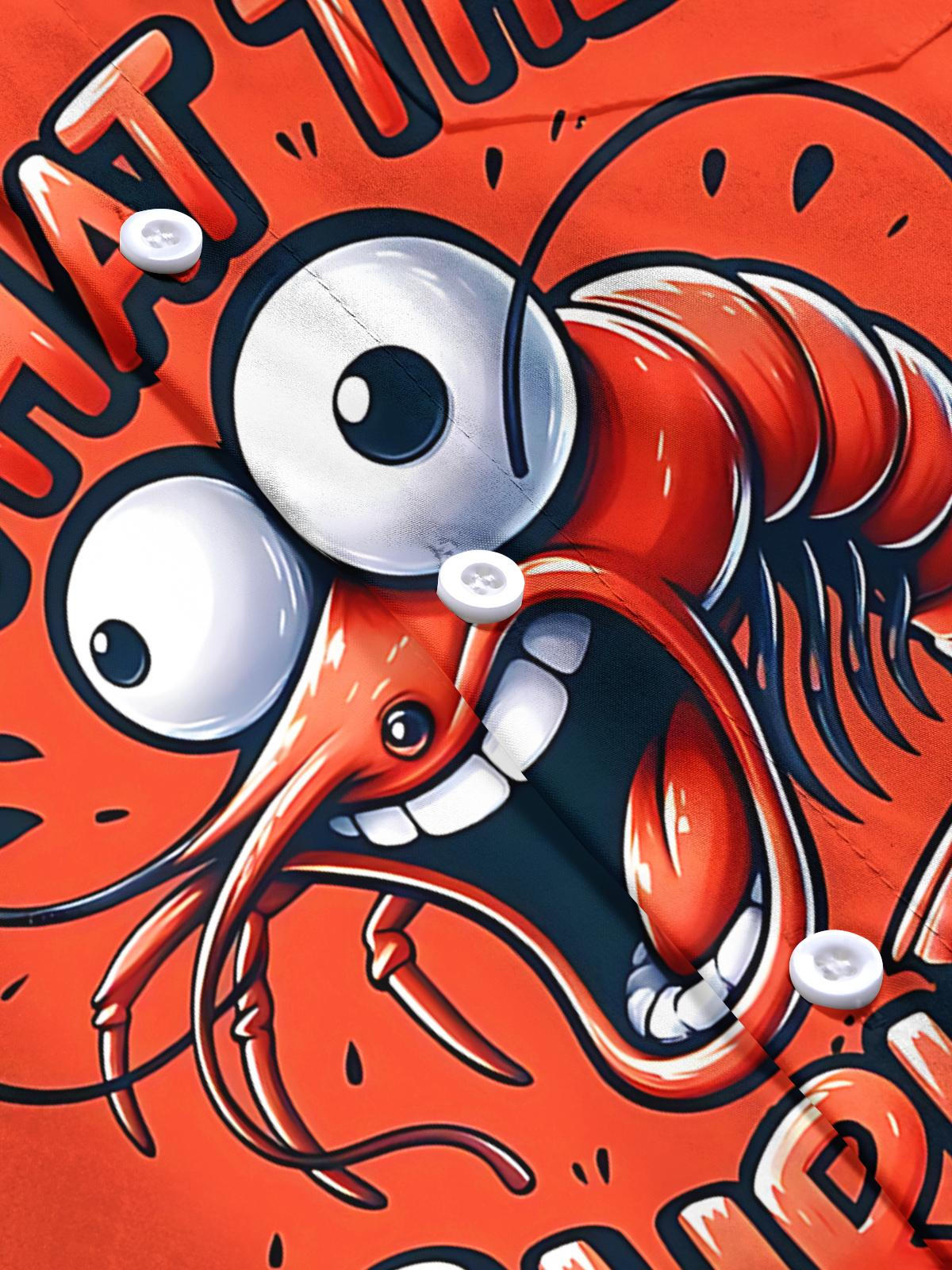 Funny Shrimp Print Men's Pocket Short Sleeve Shirts