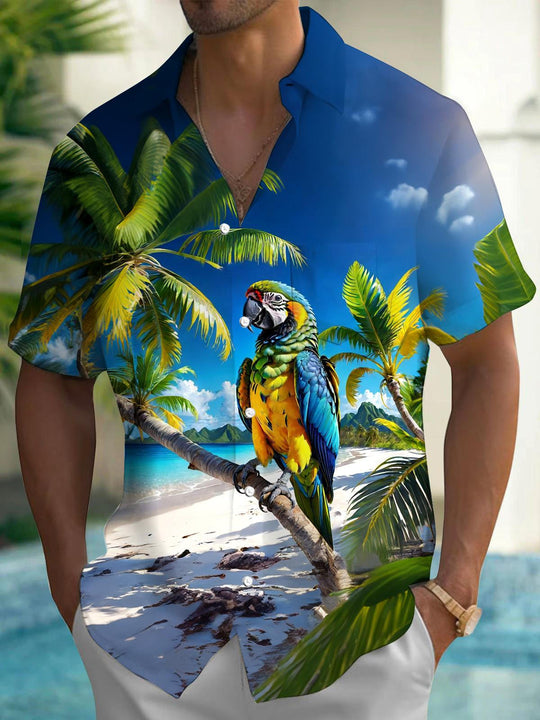 men's Hawaiian shirt front view tropical beach vacation