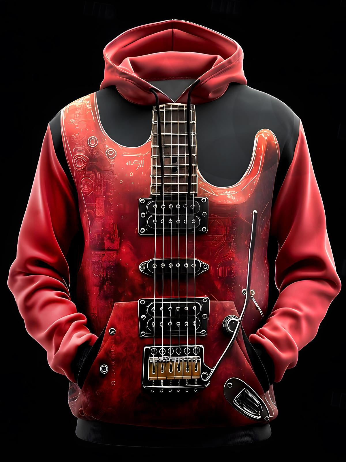 Guitar Men's Long Sleeve Pocket Hoodies