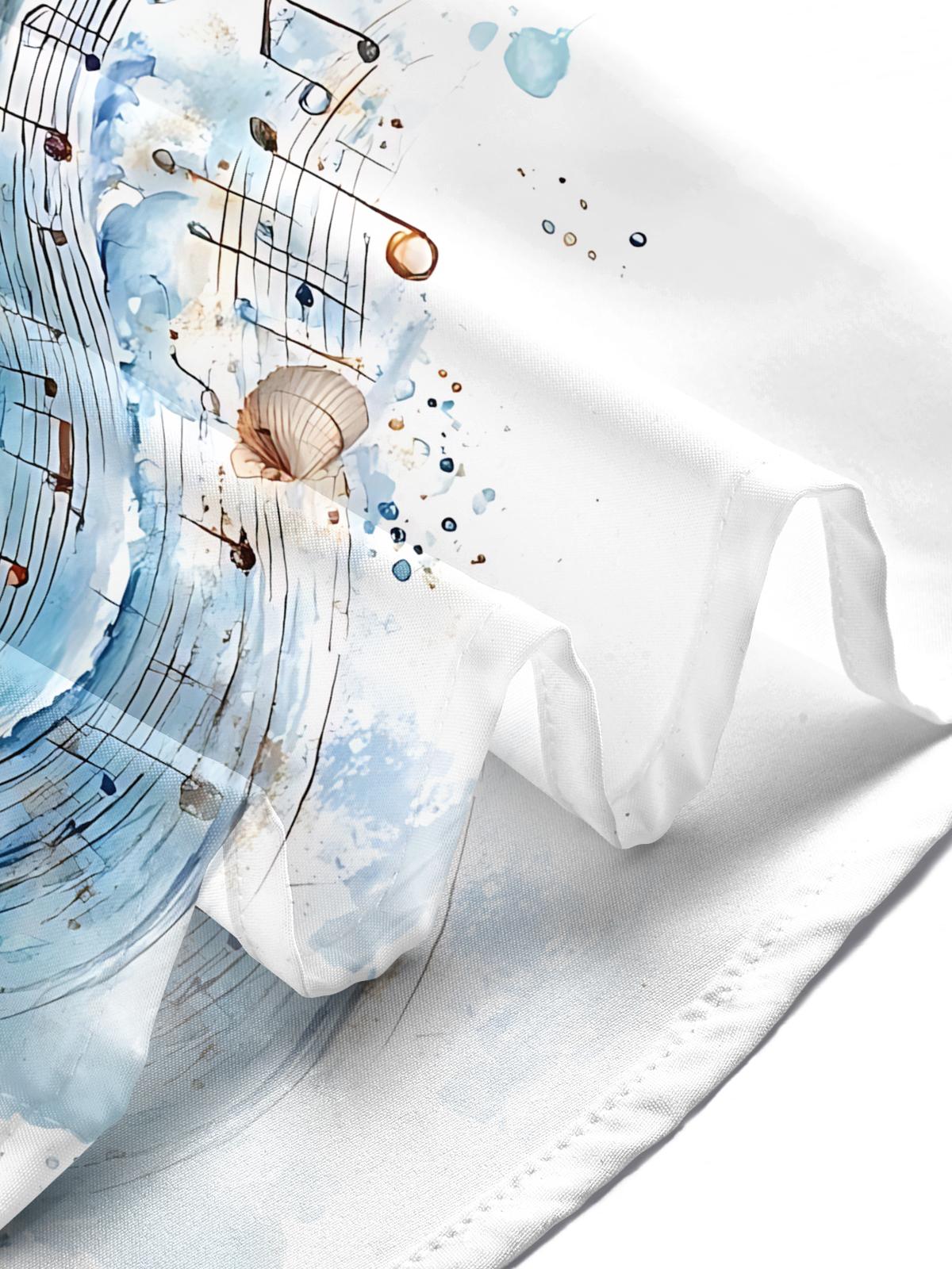 Ocean Shell Note Print Men's Pocket Short Sleeve Shirts