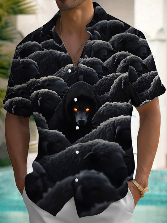 Men's leopard print short sleeve shirt front view