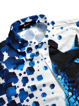 men's feline print shirt side view