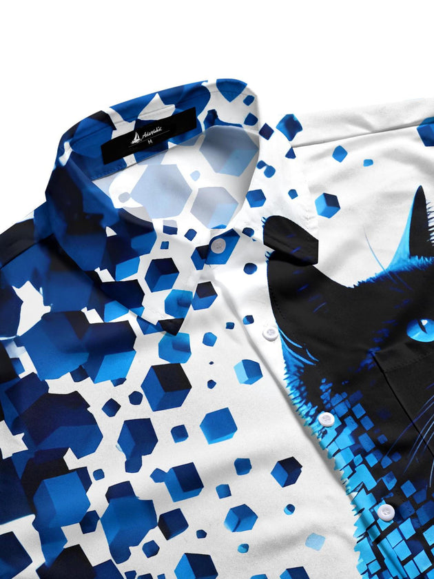 men's feline print shirt side view