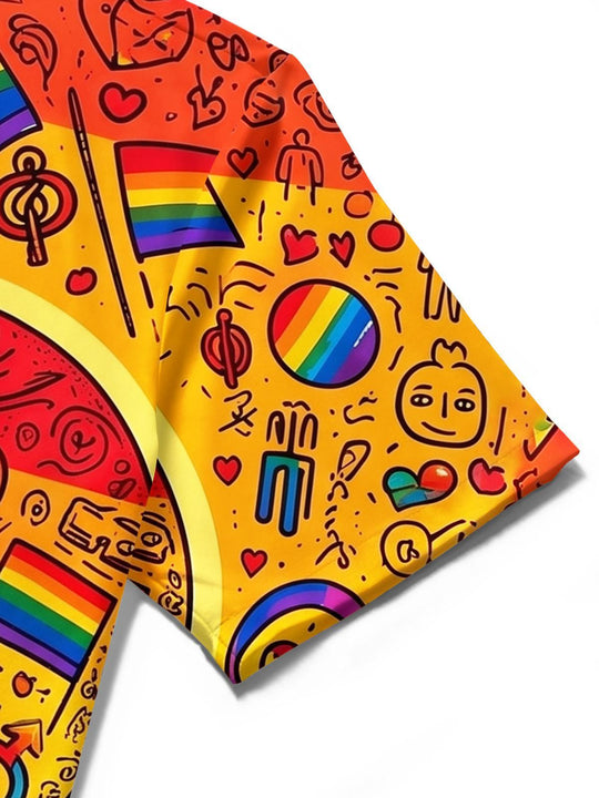 Pride Month Colorful Love Heart Graffiti Men's Pocket Short Sleeve Shirts