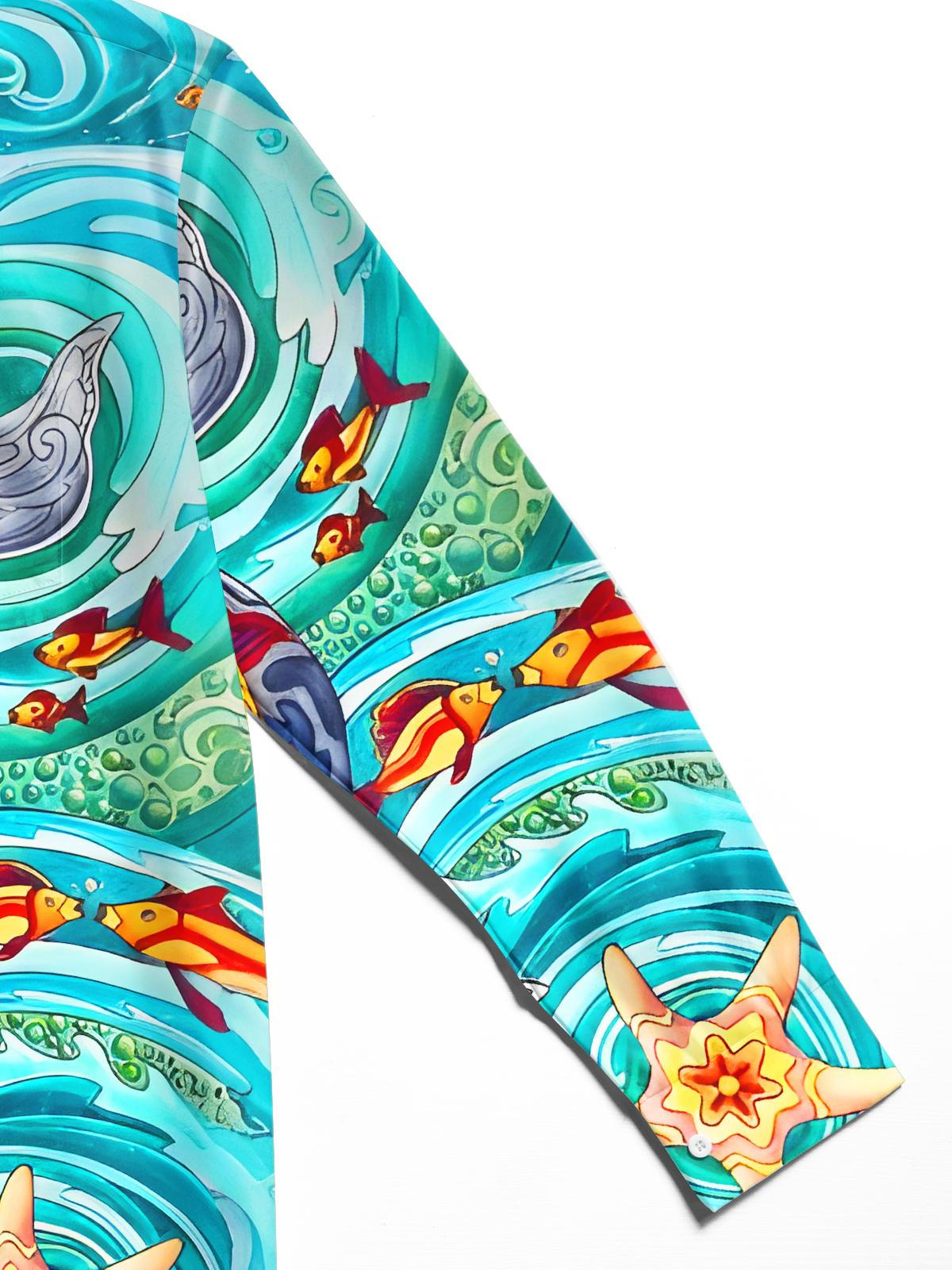 Funny Marine Life Swirl Men's Pocket Long Sleeve Shirts