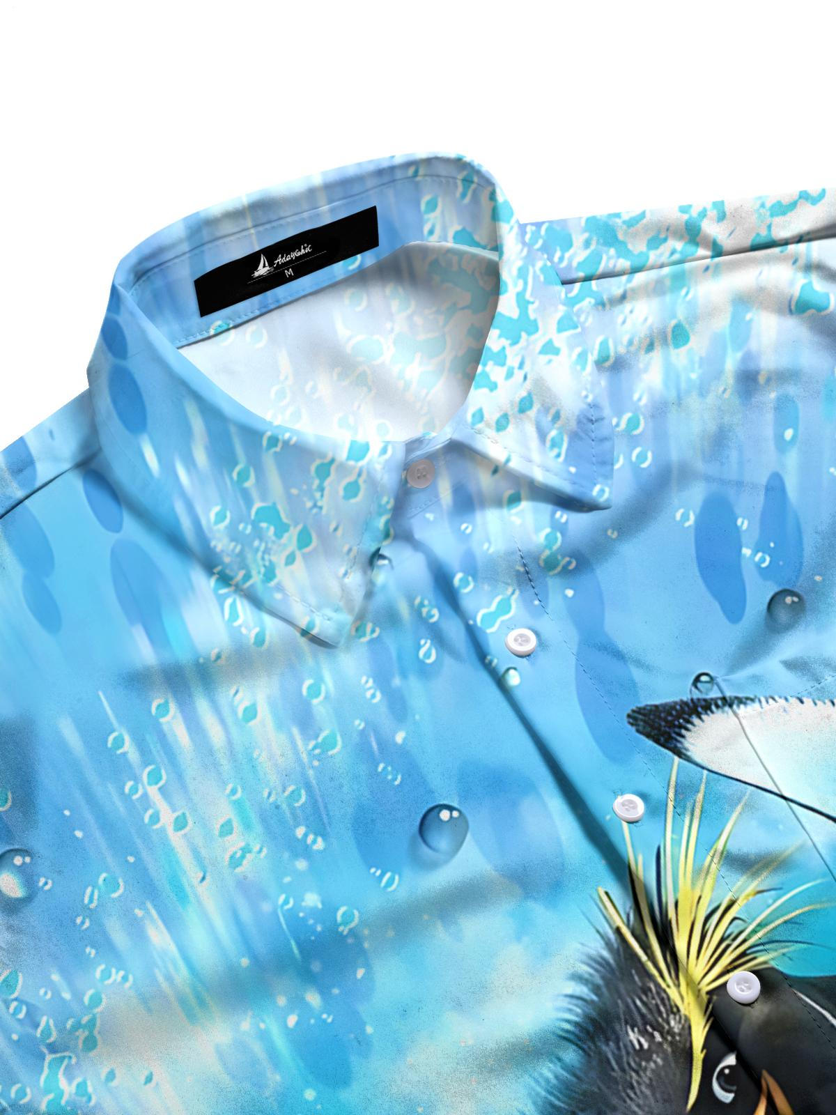 Penguin Print Men's Pocket Short Sleeve Shirts