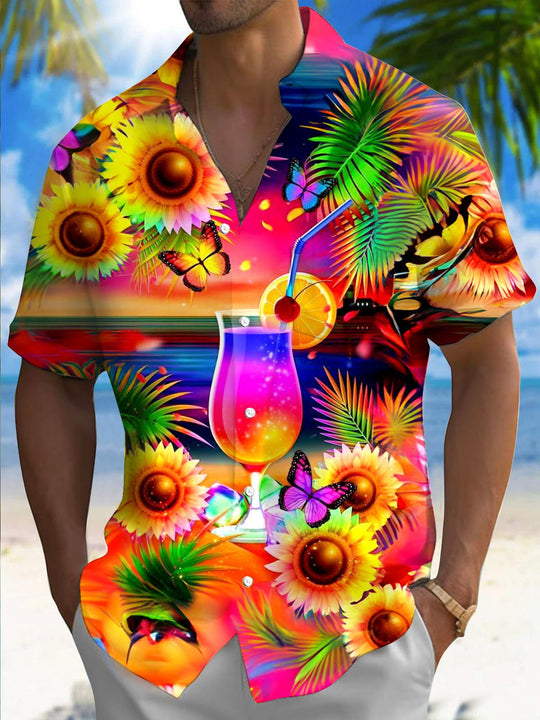 men's Hawaiian shirt front view tropical beach vacation