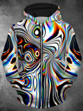 Abstract Long Sleeve Hooded Zip Pocket Men's Sweatshirt