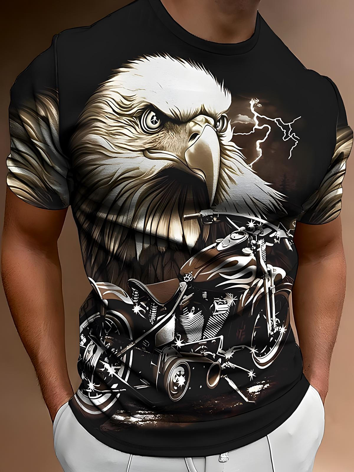 Eagle Motorcycle Round Neck Short Sleeve Men's T-shirt