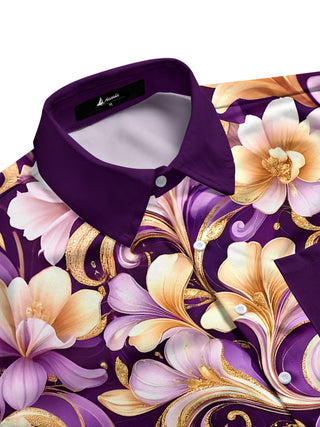 Men's green botanical print short sleeve shirt side view