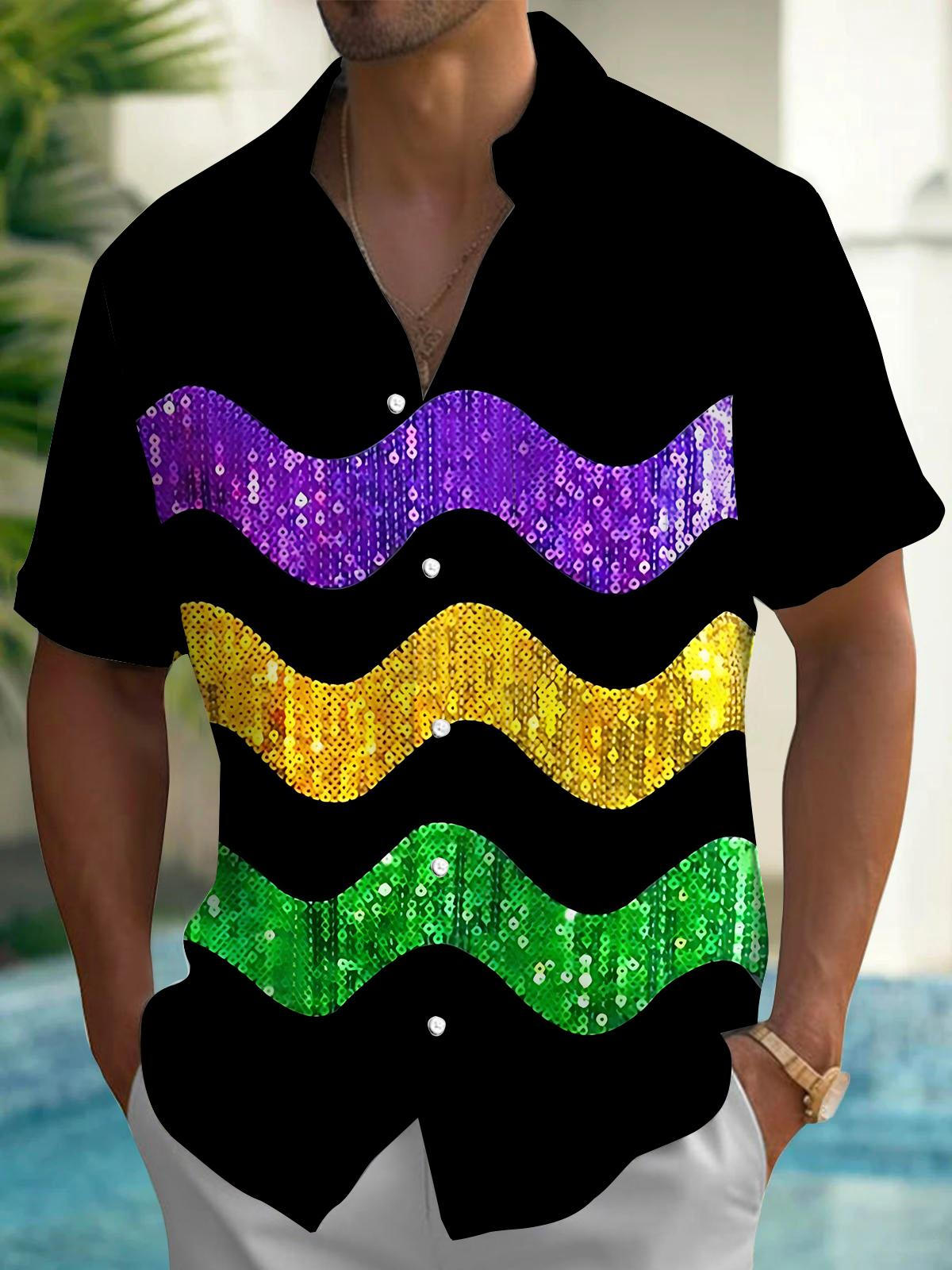 Mardi Gras Print Men's Pocket Short Sleeve Shirts