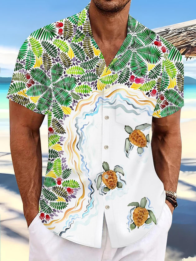 men's Hawaiian shirt front view tropical beach vacation