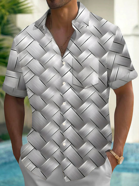 men's short sleeve patterned pocket shirt front view