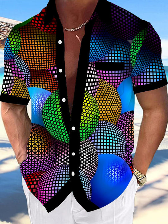 Men's geometric pocket short sleeve shirt front view