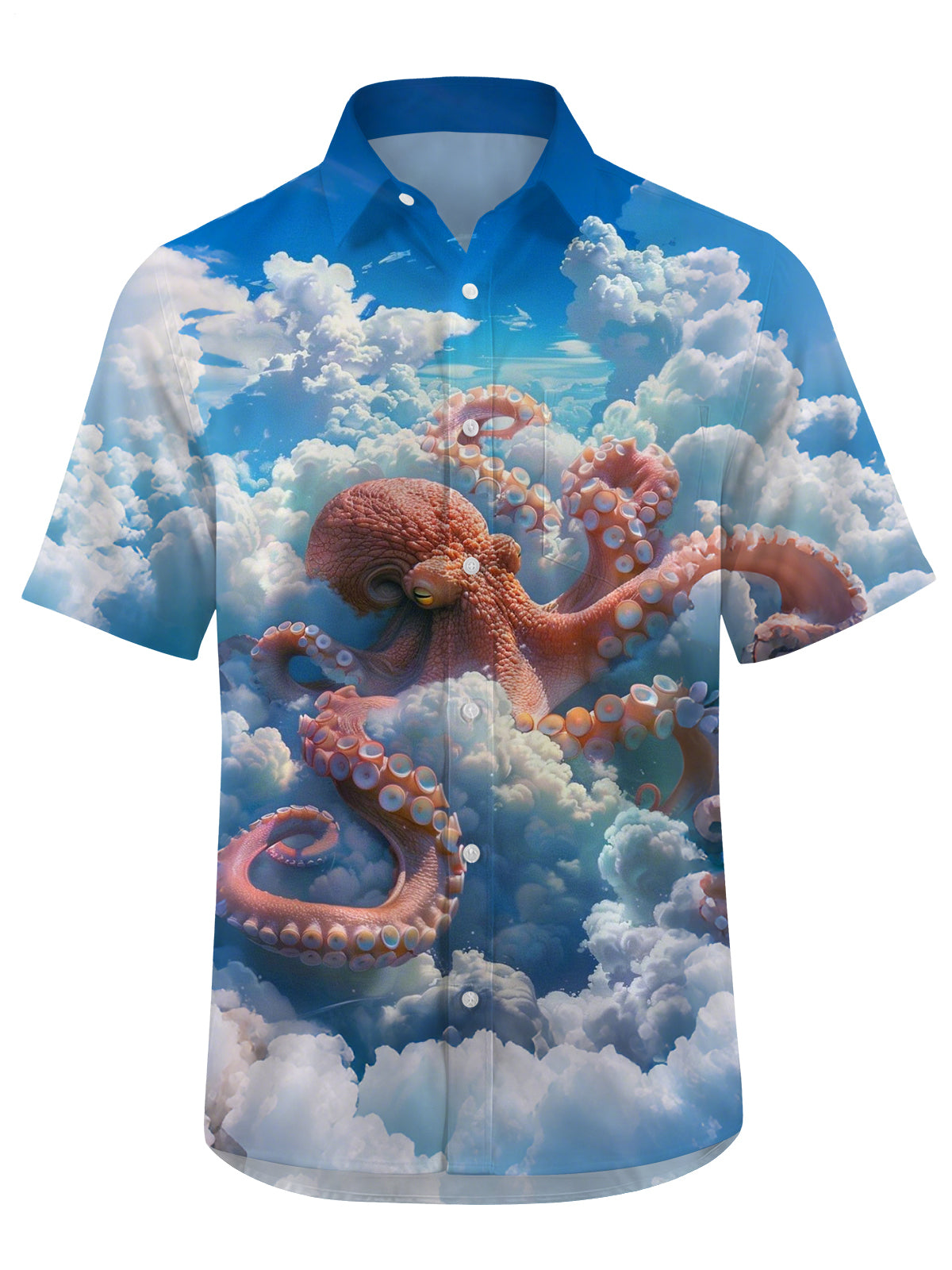 Octopus Cloud Print Men's Pocket Short Sleeve Shirts