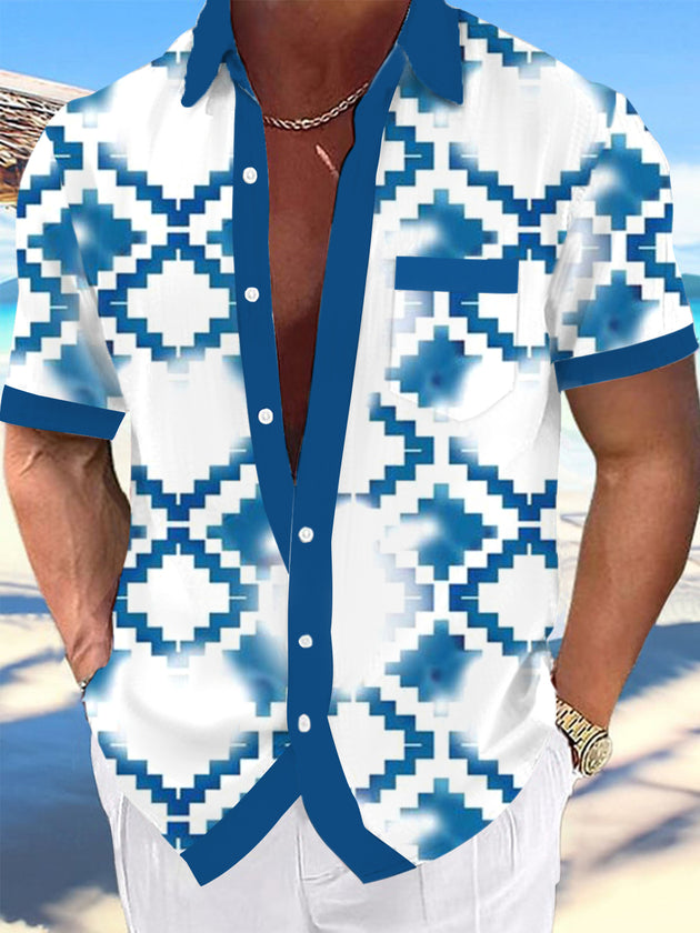Men's geometric print short sleeve shirt front view
