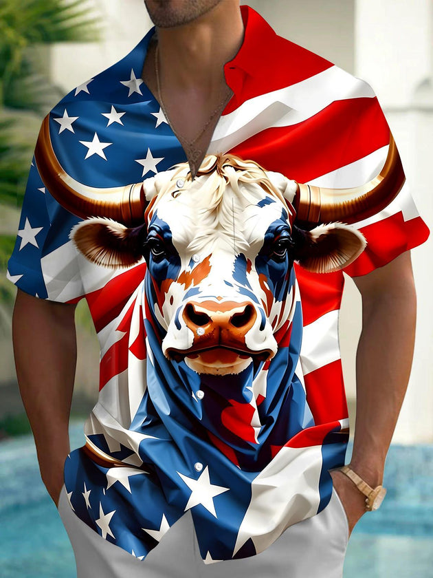 men's American flag print shirt front view Independence Day
