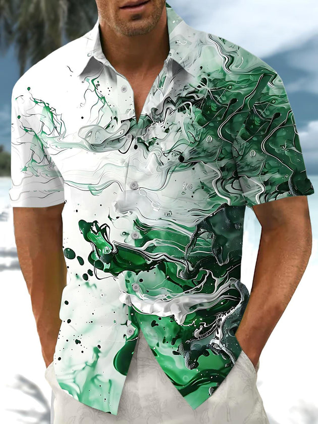 Men's Abstract Gradient Print Pocket Short Sleeve Shirt Front View