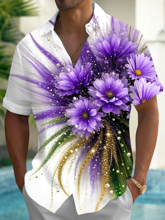 men's floral short sleeve flat lay shirt