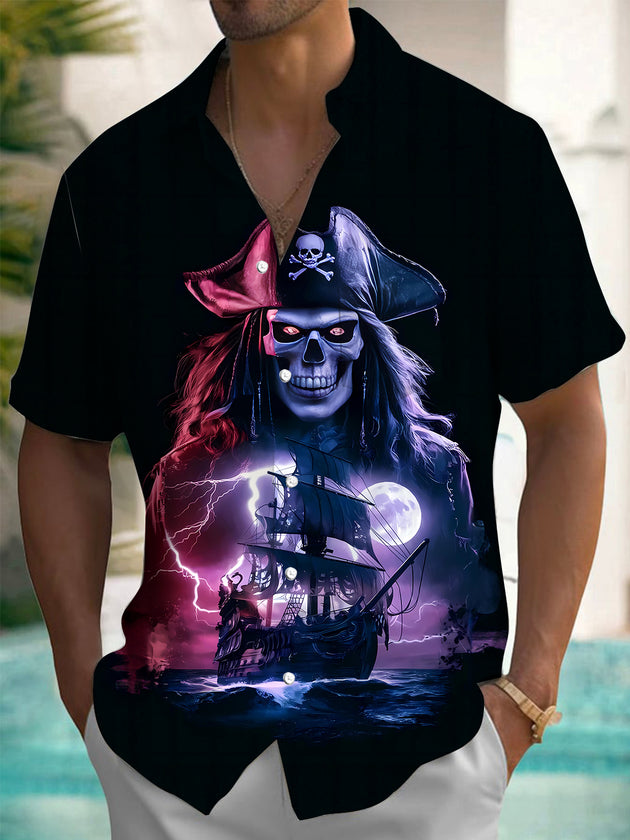 men's skull print shirt front view