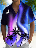 Hawaiian Coconut Tree Moon Gradient Print Men's Pocket Short Sleeve Shirts