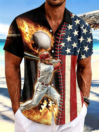 men's baseball print shirt front view Independence Day