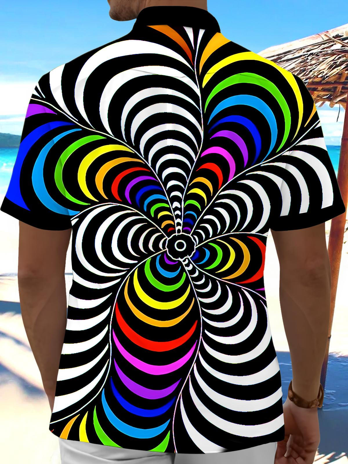 Tie Dye Geometry Men's Pocket Short Sleeve Shirts