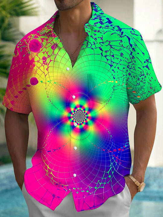 Men abstract print short sleeve shirt front view