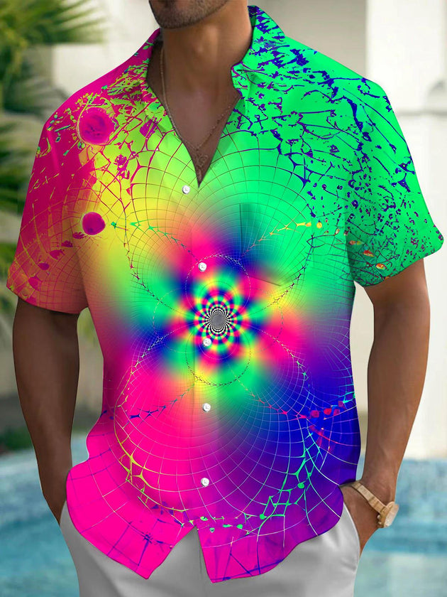 Men abstract print short sleeve shirt front view