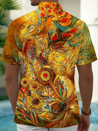 men's exotic bird pattern shirt side view