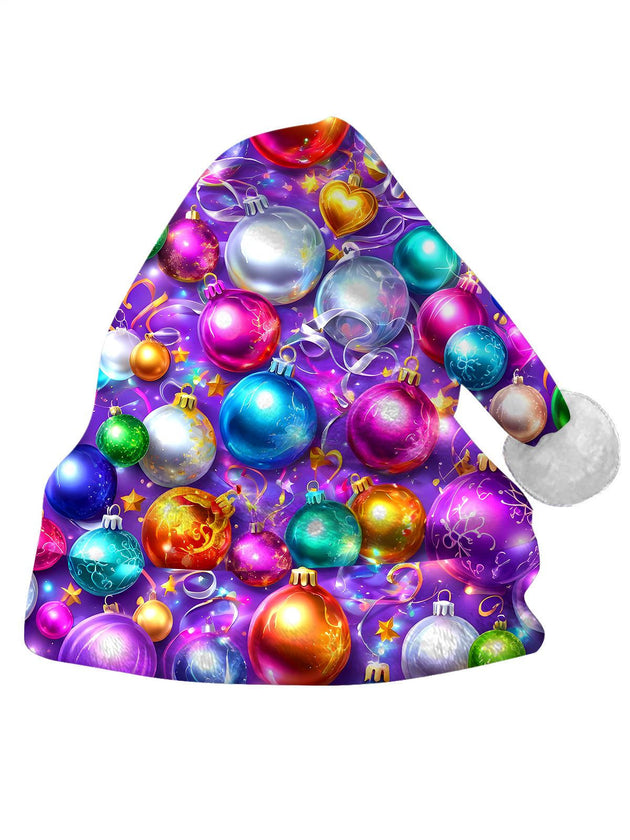 Men's festive ball and hat print shirt front view for Christmas holiday party