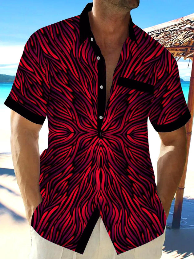 Men's abstract print pocket short sleeve shirt front view