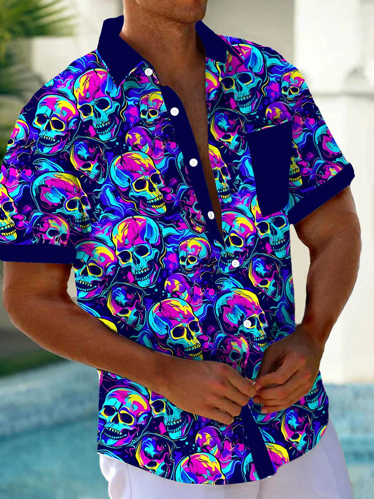 Skull Men's Pocket Short Sleeve Shirts