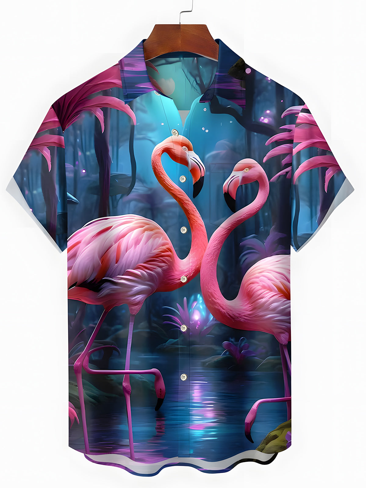 Flamingo Print Men's Pocket Short Sleeve Shirts