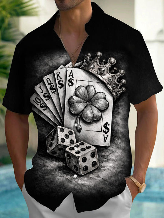 Poker Dice Print Men's Pocket Short Sleeve Shirts