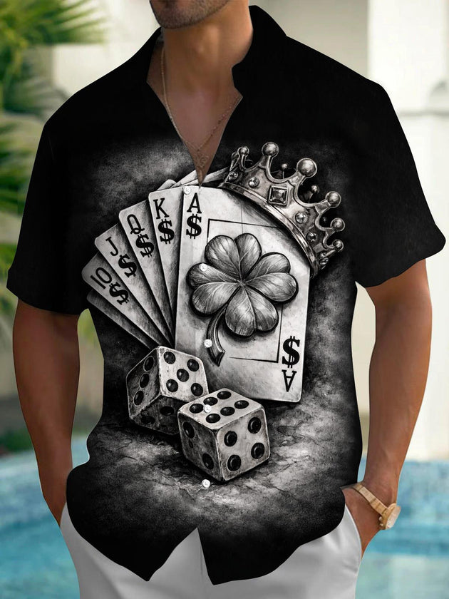 Poker Dice Print Men's Pocket Short Sleeve Shirts