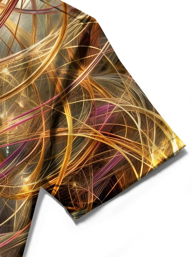 Men's abstract line print short sleeve pocket shirt fabric detail close-up