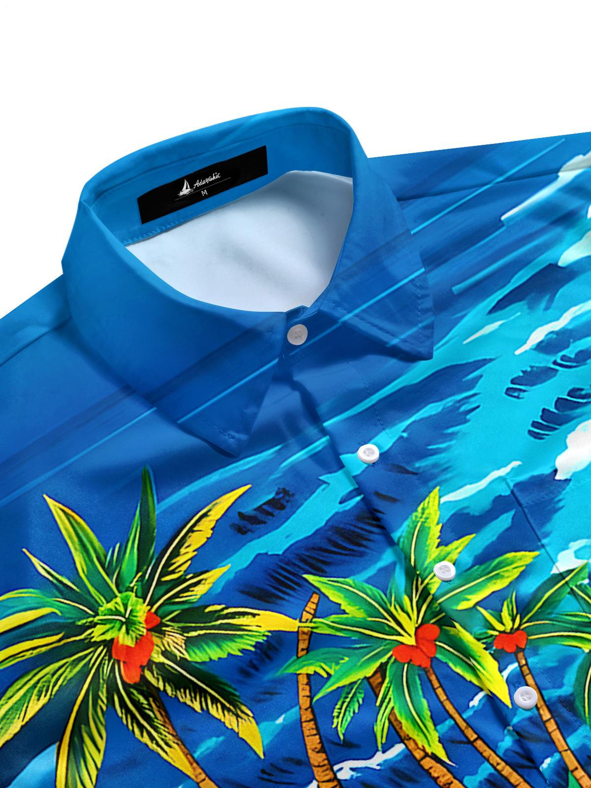 Hawaiian Coconut Tree Floral Men's Pocket Short Sleeve Shirts
