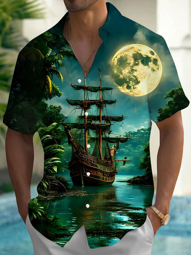 Men's Hawaiian short sleeve shirt front view for tropical beach vacation