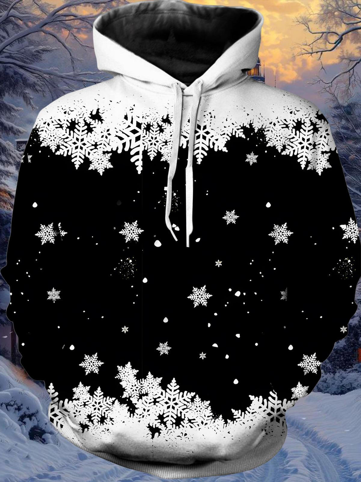 Snowflake Long Sleeve Hooded Pocket Men's Top