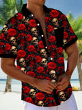 Skull Floral Men's Pocket Short Sleeve Shirts