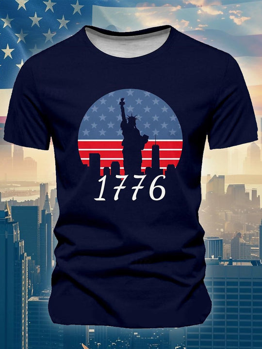 Men's short sleeve American flag print graphic t-shirt front view Independence Day