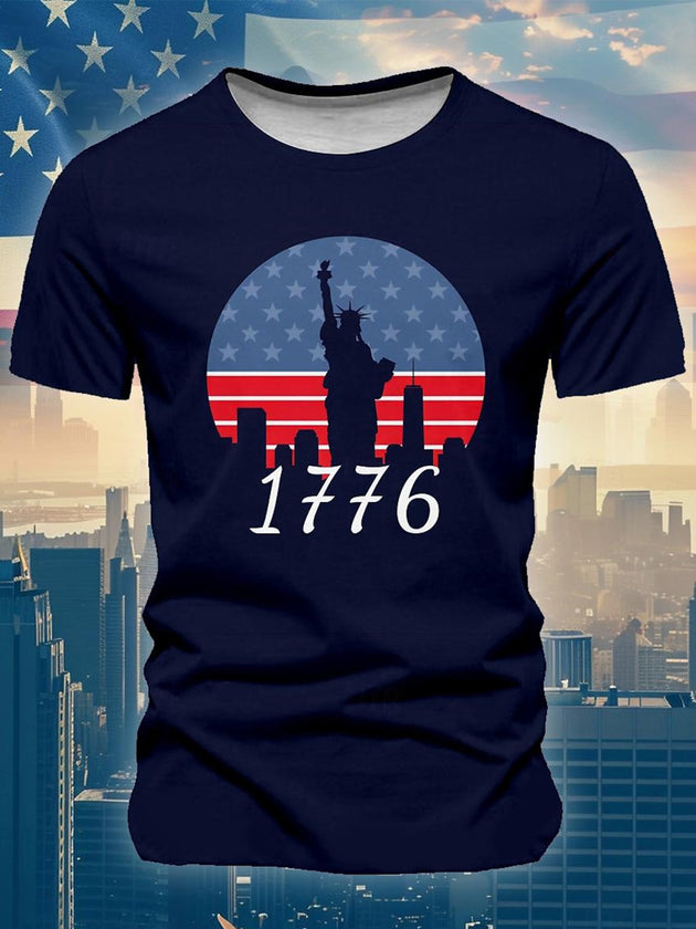 Men's short sleeve American flag print graphic t-shirt front view Independence Day