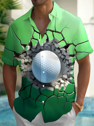 Men's short sleeve golf ball print shirt front view