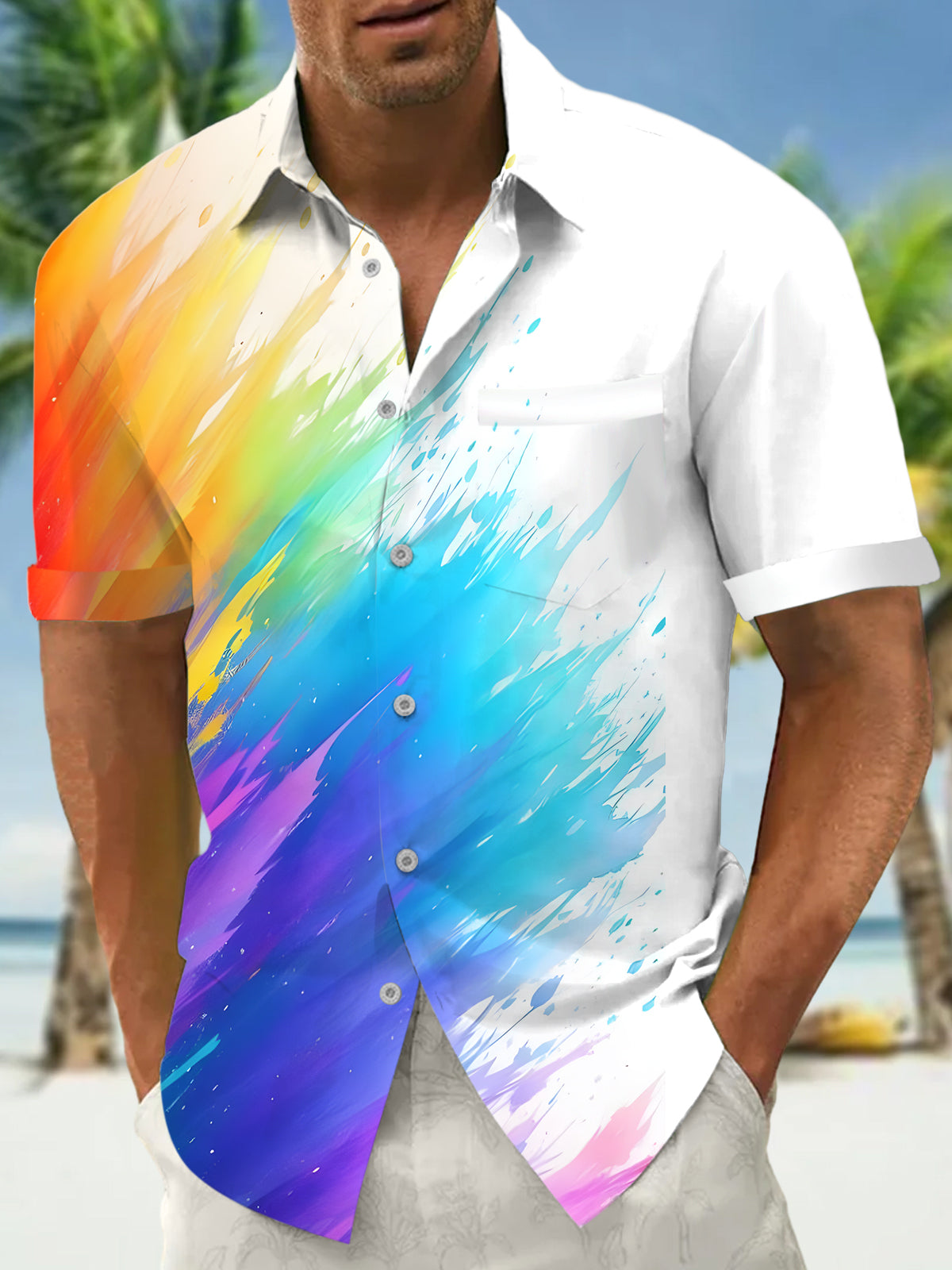 Rainbow Gradient Men's Pocket Short Sleeve Shirts