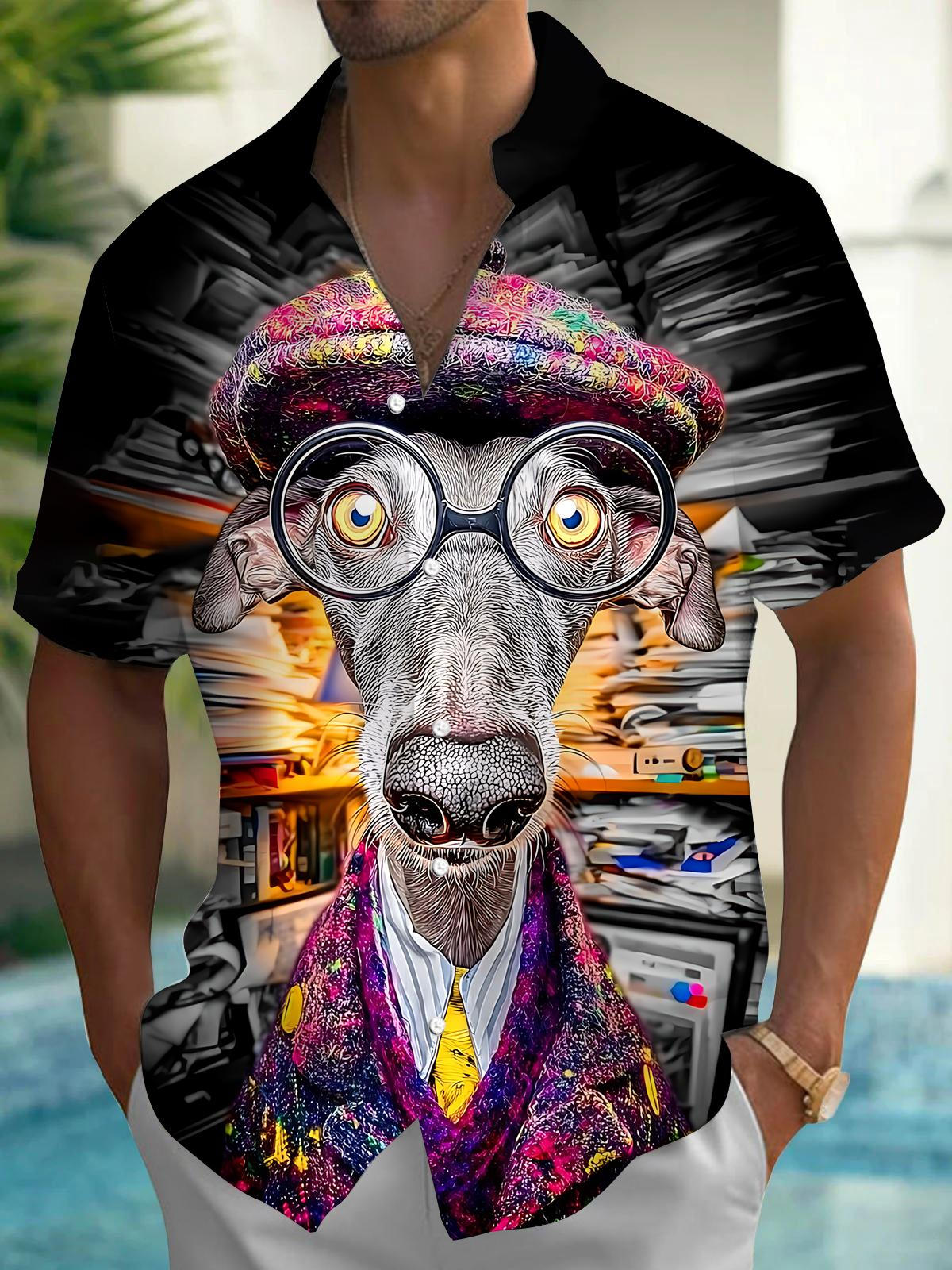 Animal Print Men's Pocket Short Sleeve Shirts